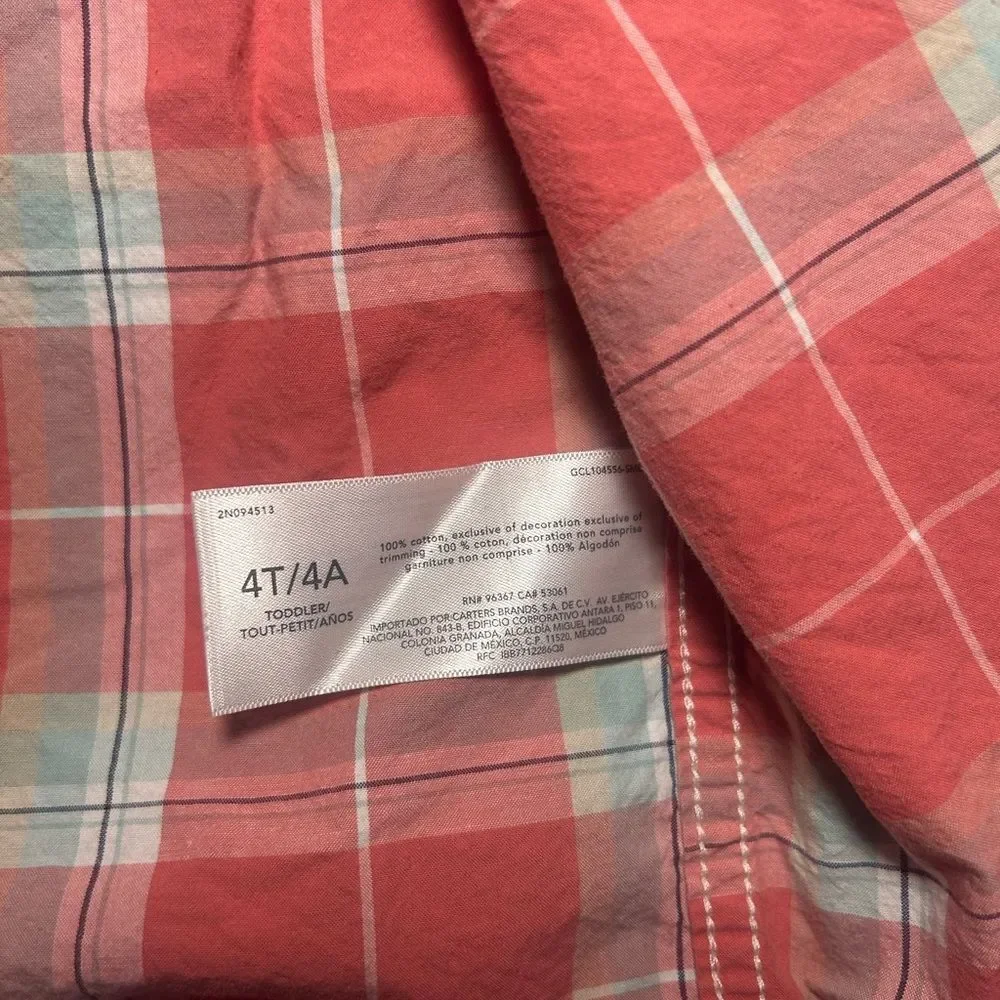 OshKosh B’gosh Plaid Button Down Shirt Toddler Size 4T